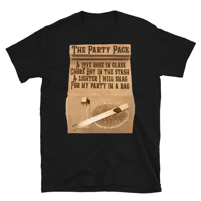 Local Gas Station Party Pack - Brown Bag, Rose in a Glass Tube, Cheap Lighter, Chore Boy - T-Shirt